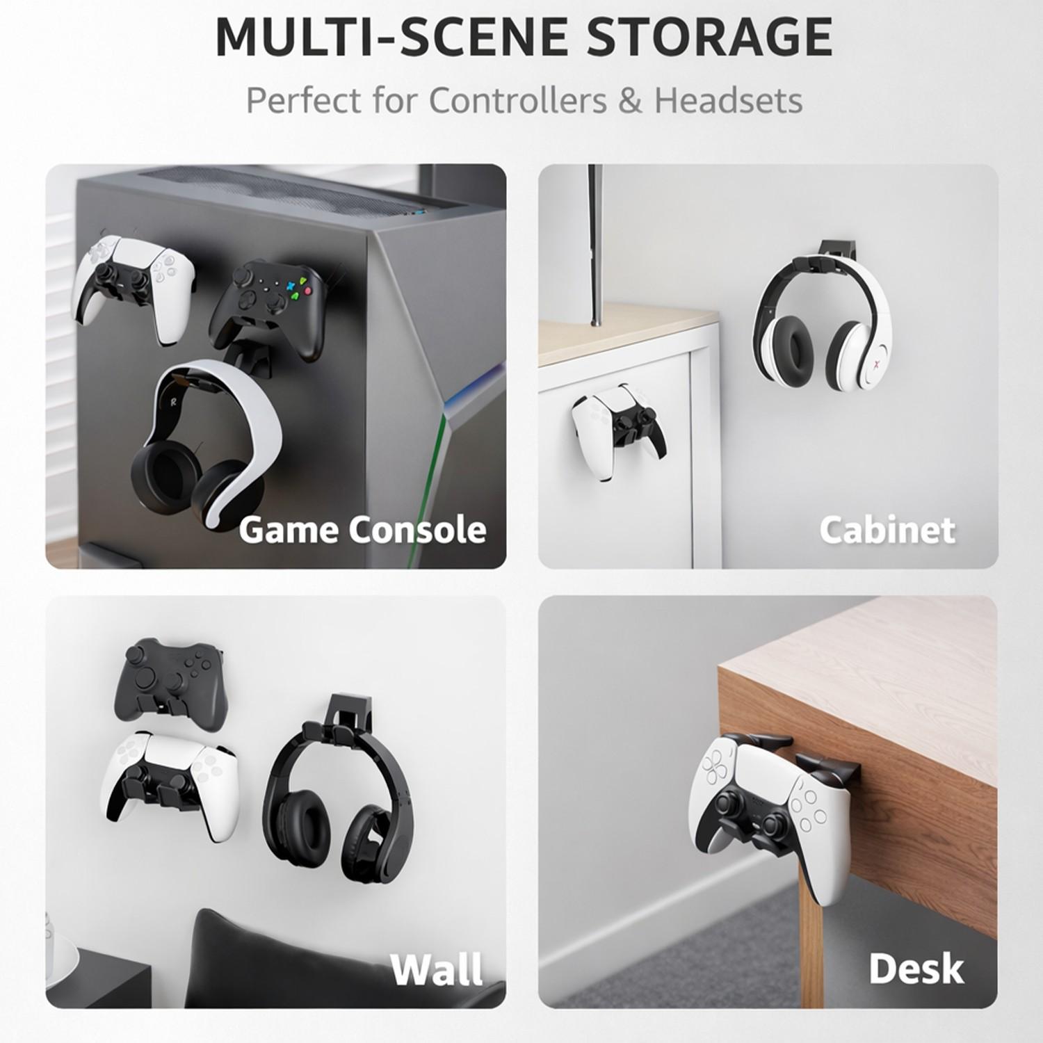 Universal Game Controller Wall Mount Holder, 2-Pack Adhesive Gamepad Storage Organizer, Fits Ps5/ps4/switch/xbox-One, Space-Saving Design