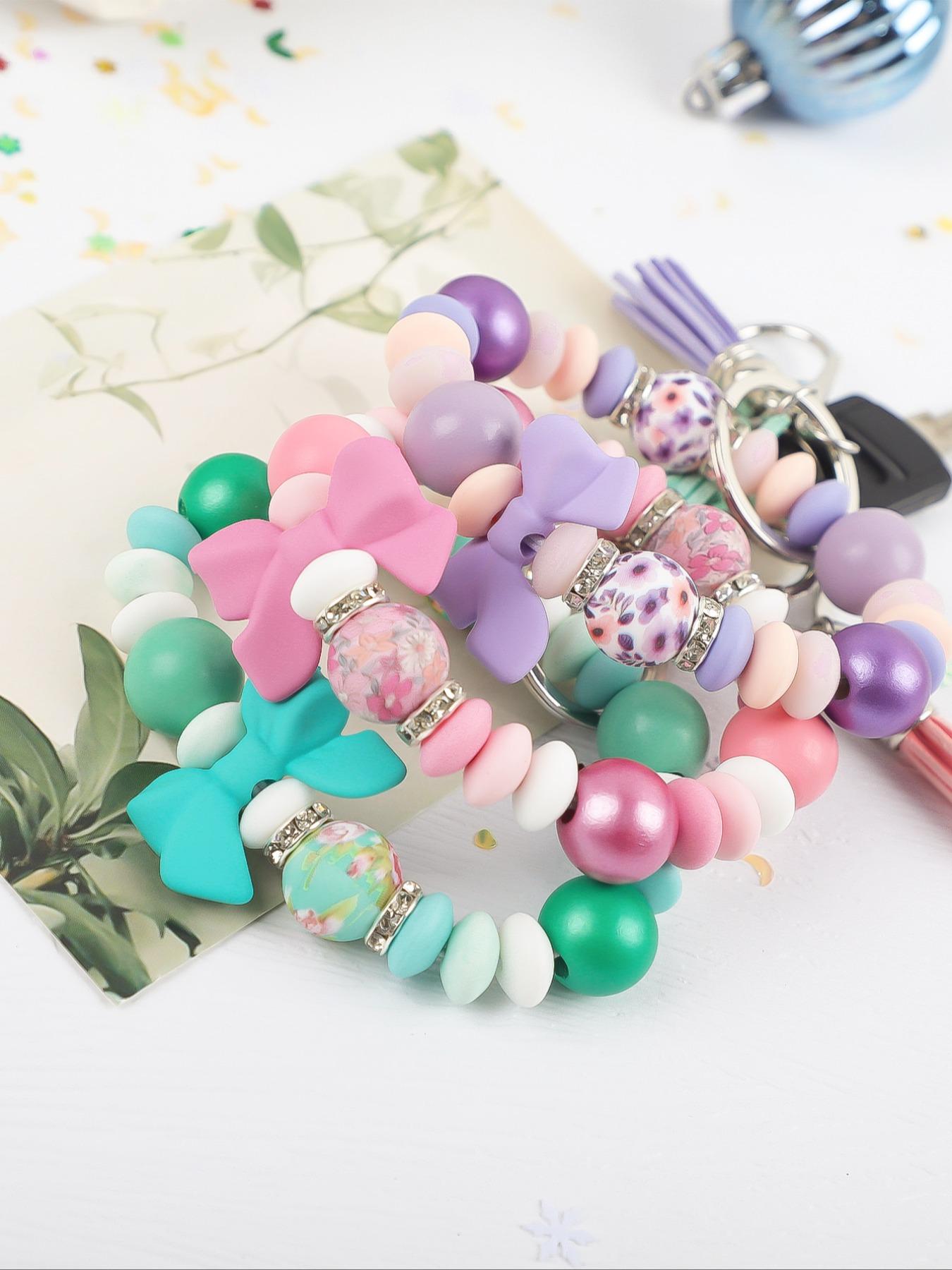 Bow Beaded Keychain, Multicolor Pearl Wristlet Keyring, Cute Butterfly Design, Versatile Gift for Friends, Mom, Birthday, Holiday, Keychain Lanyard