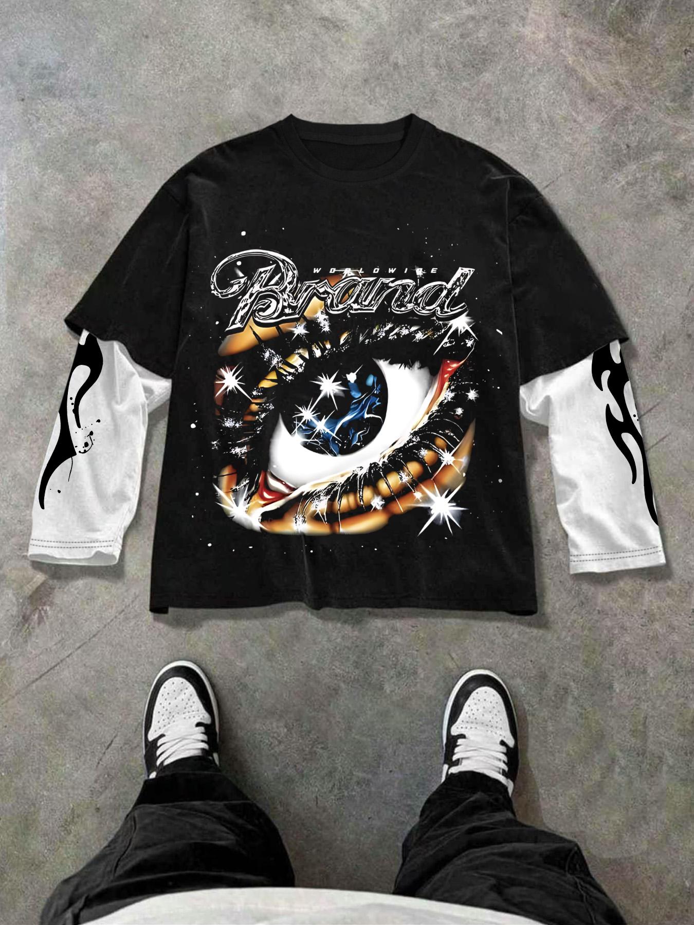 Trendy Short Sleeve & Patchwork Long Sleeve Tee Set, Street Style Fashion, Unique Layered Design, Perfect for Trendsetters