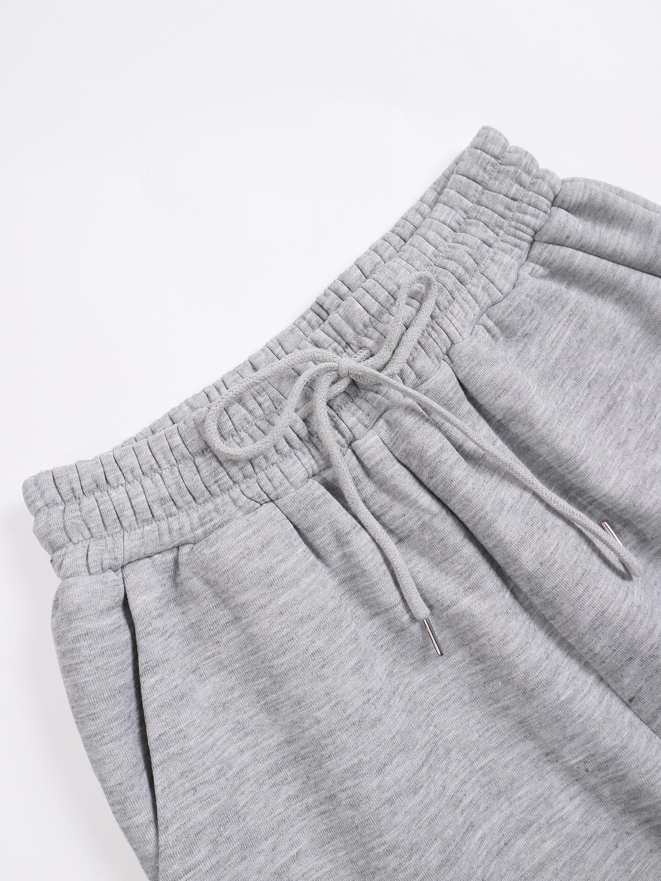 Women's Autumn Winter Fleece-Lined Side Pocket Sweatpants, Loose Fit Casual Fashion Straight Leg Long Pants for Daily Wear