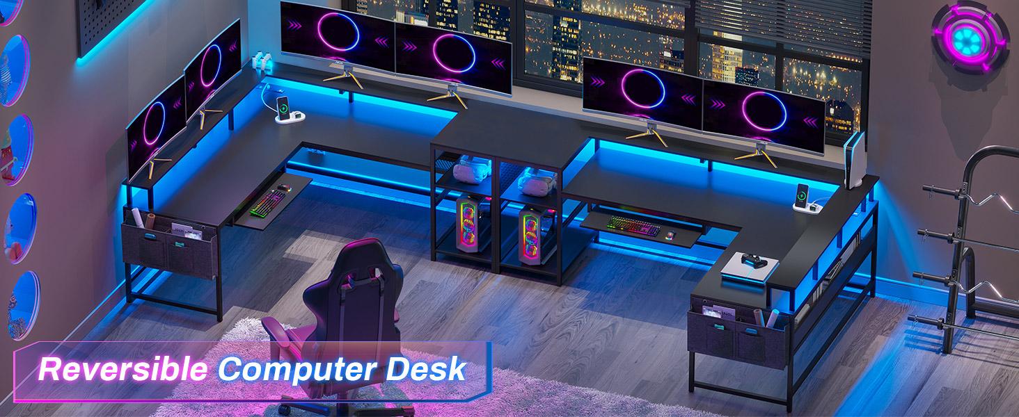 SEDETA L-Shape Gaming Table Reversible Home Office Desk Corner Table Luxury Ergonomic Swivel Chair Modern Interior