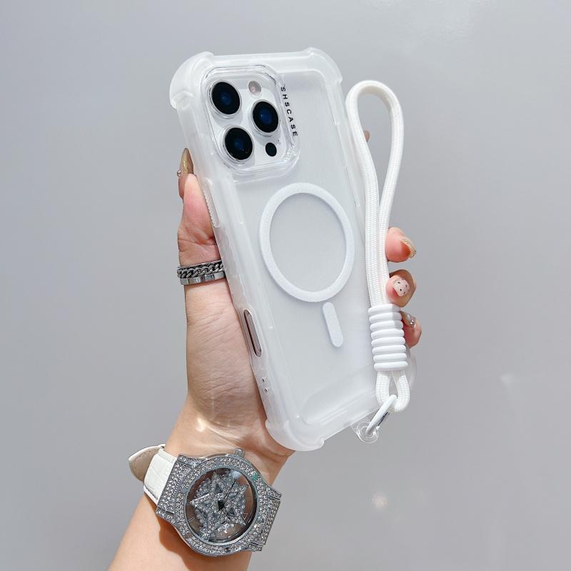 One new transparent matte iridescent case for MagSafe phone of Apple 17 Pro Max. Also suitable for 16 Pro hanging strap. Comes with 4 corner thickening for shock protection for 16/15 Pro Max/13 Pro. Comes with a protective case.