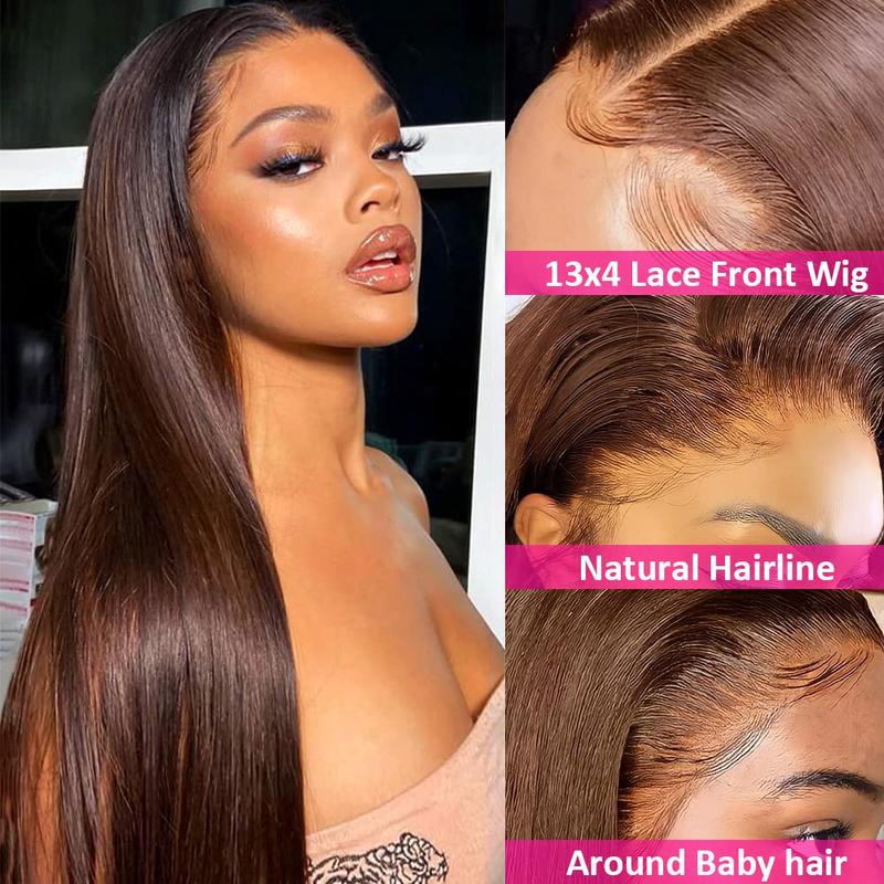 Bling Hair Chocolate Brown 13x6 Brazilian Body Wave/Straight Lace Front Human Hair Wigs 4# Colored Pre Pucked HD Lace Frontal Wigs 7x5 Glueless Wigs For Women