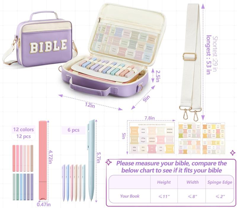 PU Leather Bible Bag for Christian Women Large Chenille Chenille Letter Bible Cover Bag Bible Journaling Kit Elegant Easter Gift for Christian Women Girls, Church Sunday Prayer bible Study Supplies, Gift for Mom