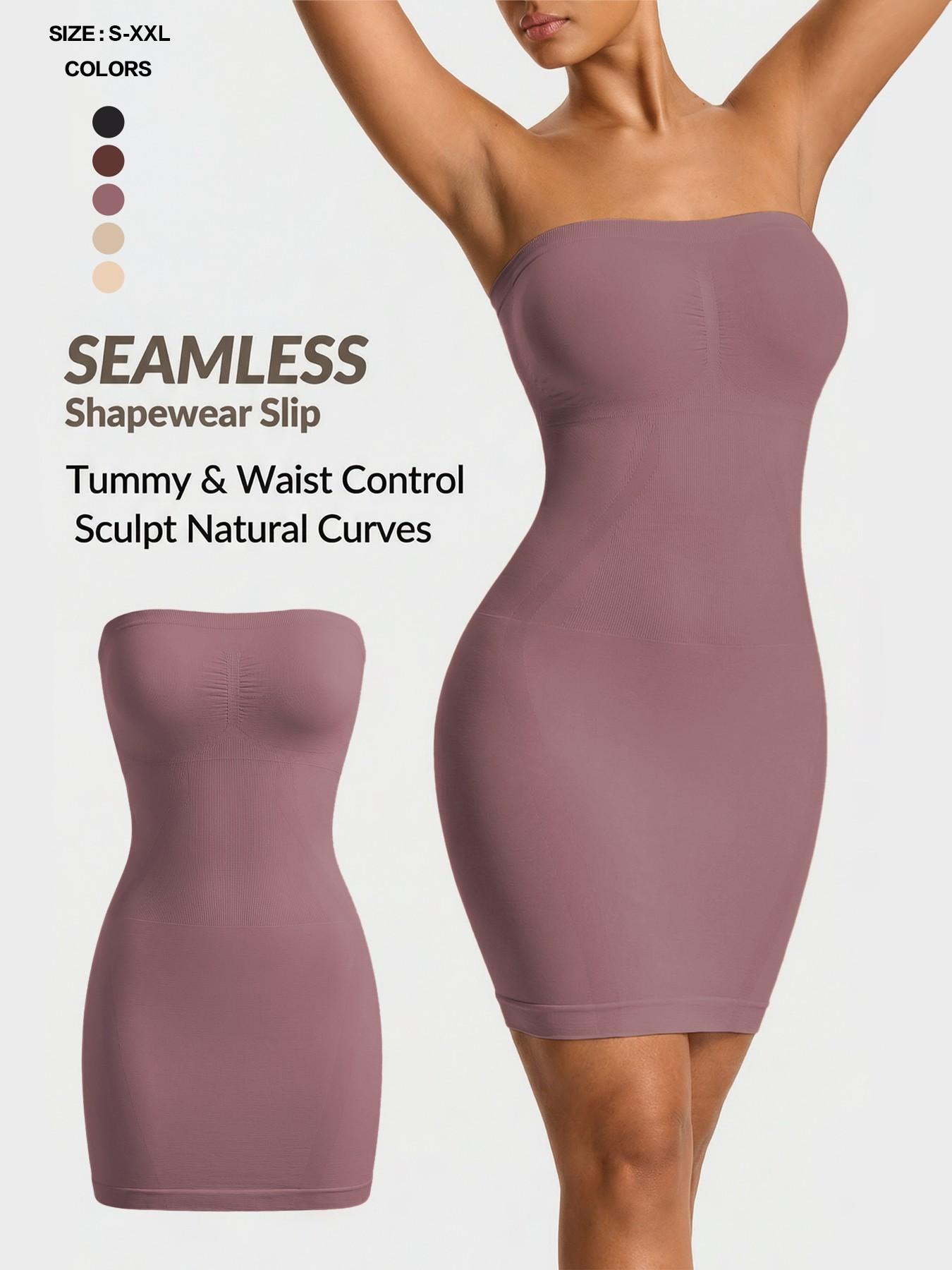 Seamless Strapless Shapewear Slip Dress, Waist Tummy Control Body Shaper, Casual Y-Type Design, All Seasons, Plain Surface, Regular Length
