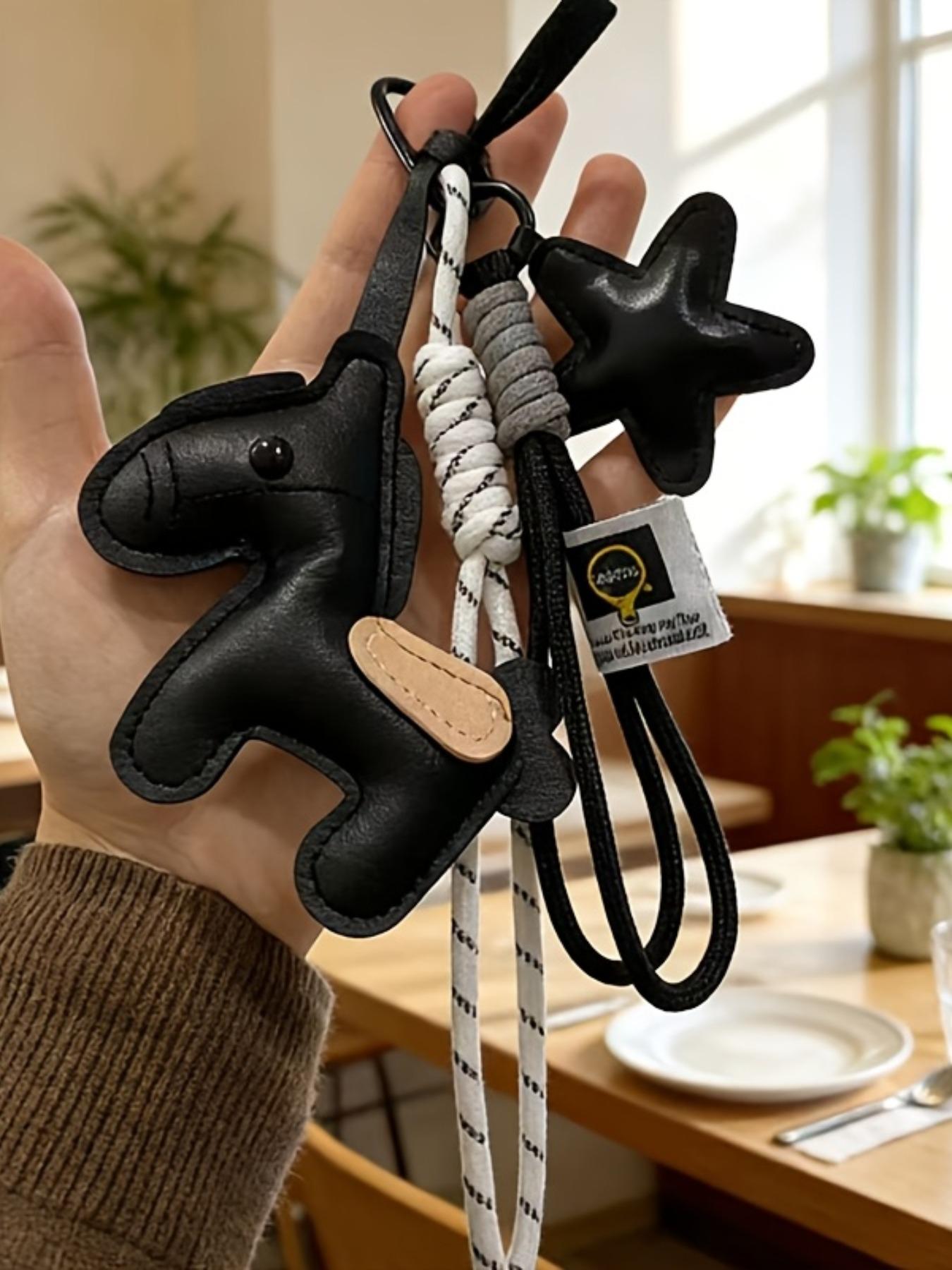 Year of the Horse Zodiac Pendant PU Leather Star & Horse-Shaped Keychain, Keychain for bags, Star Horse Bag Charm Key Chain Double Woven Rope Lanyard With Horse Charms Car Backpack Accessory Key Ring Decoration Valentine'S Day Gift