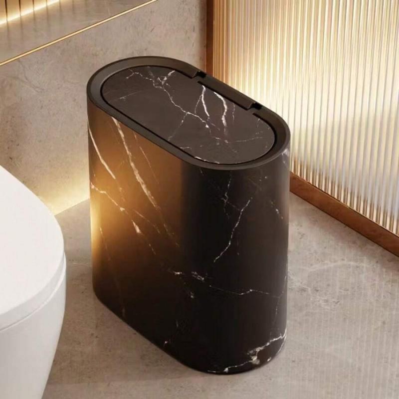 Elegant Marble Grain Press Top Trash Can, Slim & Space-Saving Design, Eco-Friendly & Durable, for Bathroom, Kitchen, Living Room