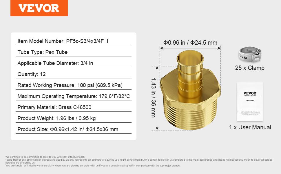 VEVOR Pipe Fittings, 1/2 25PCS Brass Pipe Fittings, Clamp-style 1/2 NPT External Thread Pipe Connector Brass Air Fittings, Plumbing Fittings NPT Adapter for Heating/Shower Systems, Water Pipes VEVOR Pipe Fittings, 1/2 25PCS Brass Pipe Fittings, Clamp-style 1/2 NPT External Thread Pipe Connector Brass Air Fittings, Plumbing Fittings NPT Adapter for Heating/Shower Systems, Water Pipes