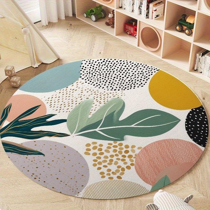 1pc Round Rug 850g/m² Abstract Design Velvet Material, Living Room/bathroom/nursery/camping/yoga Mat, Indoor Outdoor Use, Natural Style
