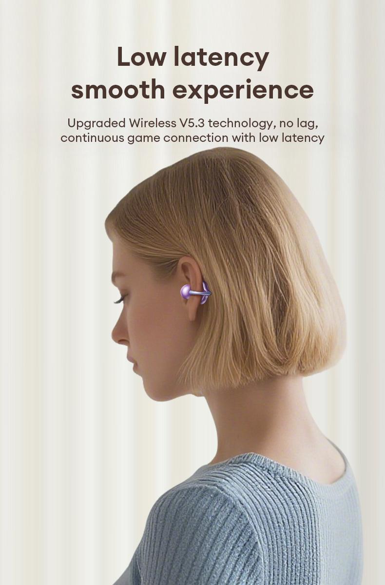 AOC ACD2544 Clip-On Wireless Headphones with 2025 Bluetooth 6.0 for Faster, Stable Connection & Low Power Use, Panoramic Stereo Sound, HD Audio, Ergonomic Design, Comfortable Fit, Life-Level Waterproof & Sweatproof