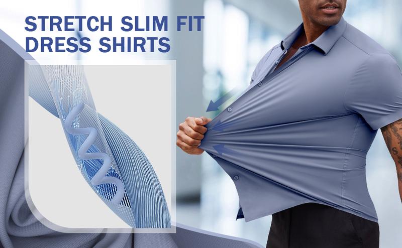 2-Pack Alimens&Gentle Men's Stretch Dress Shirts Short Sleeve Slim Fit Business Casual Button Down Shirts Muscle Fit Men's Dress Shirts Shortsleeve Menswear gifts for dad 2-Pack Alimens&Gentle Men's Stretch Dress Shirts Short Sleeve Slim Fit Business Casual Button Down Shirts Muscle Fit Men's Dress Shirts Shortsleeve Menswear gifts for dad