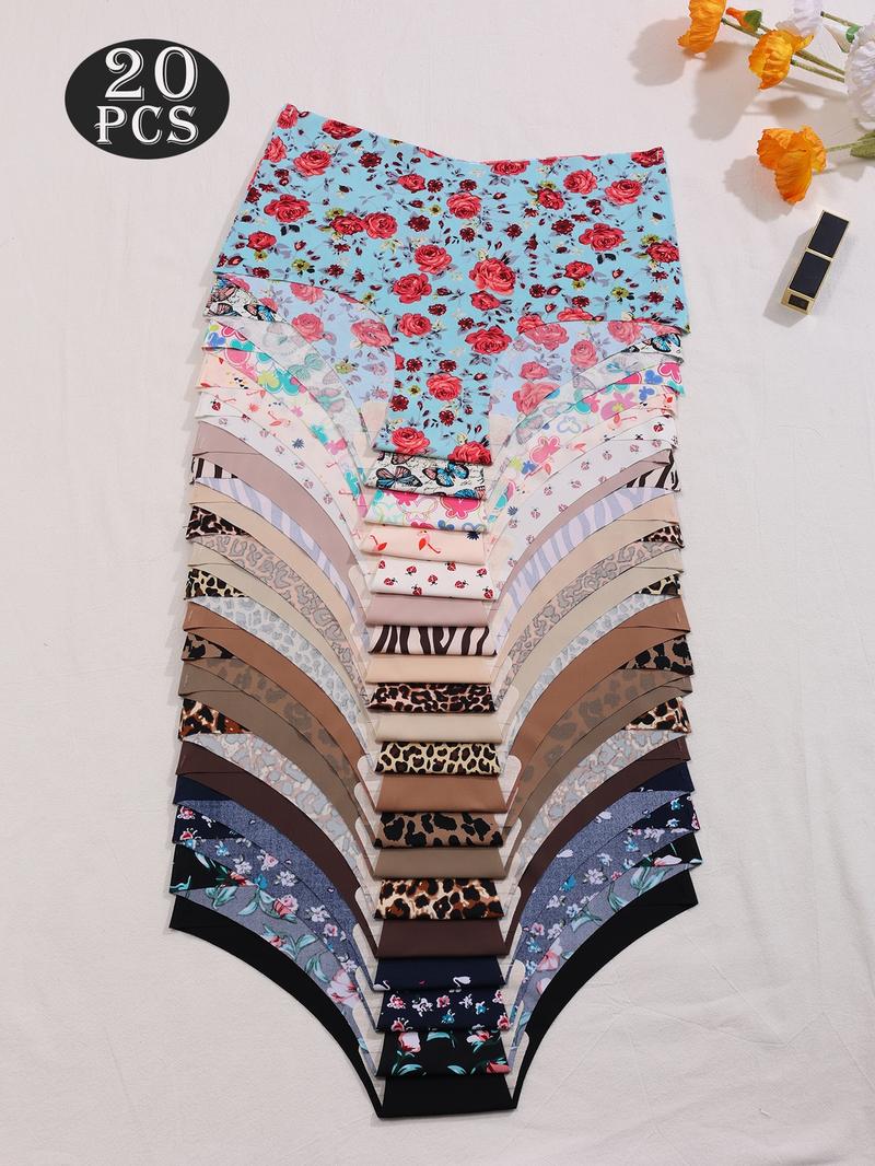 Women's Solid Color / Floral / All Over Print Panty, Cute Soft Comfy Breathable Seamless Knicker for Daily Wear, Underwear for All Seasons, Womenswear, Daily Casual Underwear, Seamless Breathable Design