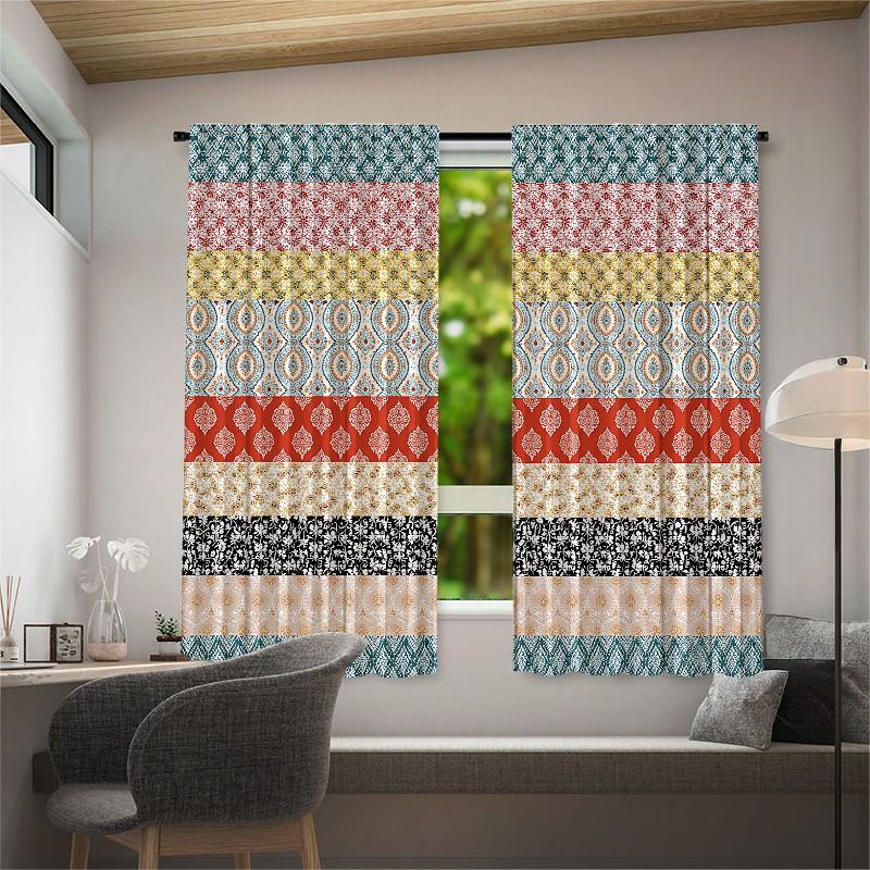 2 pieces of high-definition digital Bohemian-style patchwork pattern printed curtains, made of polyester with semi-transparency, machine washable, suitable for bedrooms, living rooms and home decoration curtains.