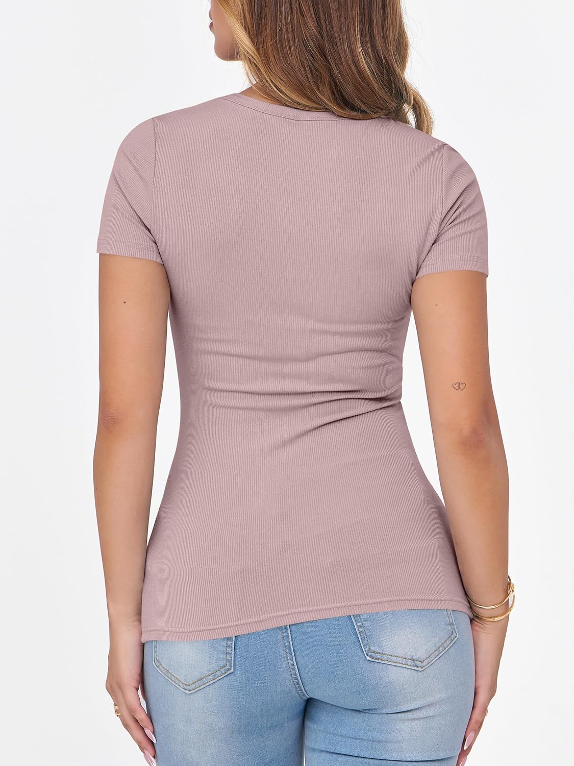 Women Short Sleeve Crewneck Ribbed Knit Slim Fitted Shirts Summer Tops Basic Tee Casual 2026 Spring Outfits Clothes