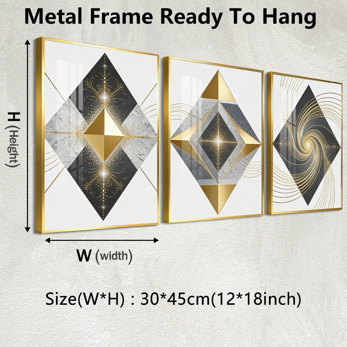 3 Counts Aluminum Alloy Framed Painting, Geometric Gold And Marble Abstract Art Pictures, Home Decoration For Living Room, Bedroom, Office, Restaurant, Hallway Wall Decor, Odorless Print Artwork, Luxury Perfect Gift For Friends And Family