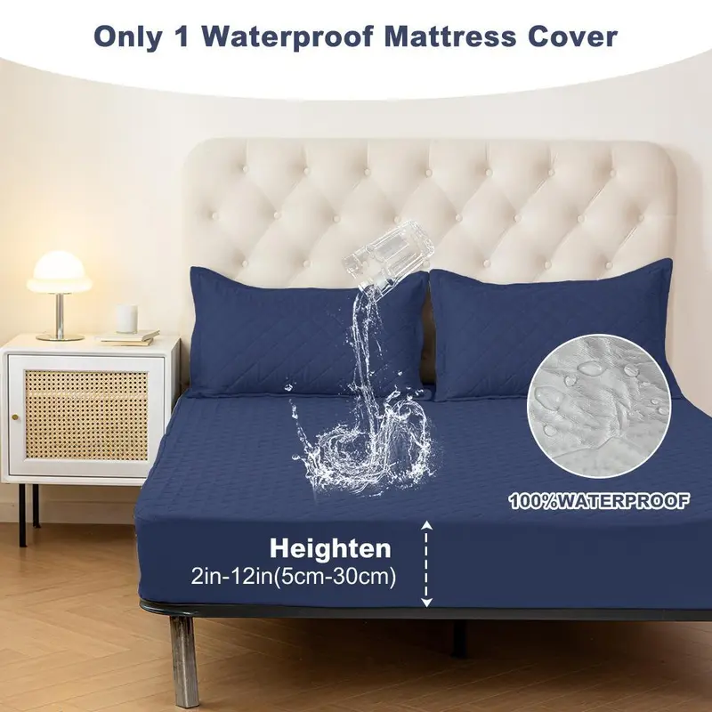 Fully Waterproof Protection Quilted Mattress Protector - Polyester Fibre Flat Weave, 12-in Deep Pocket, Soft Machine Washable Durable Sheet, Wrinkle Resistant, Breathable, Fade Resistant, 137*190cm, Ideal for Bedroom/Hotel Beds