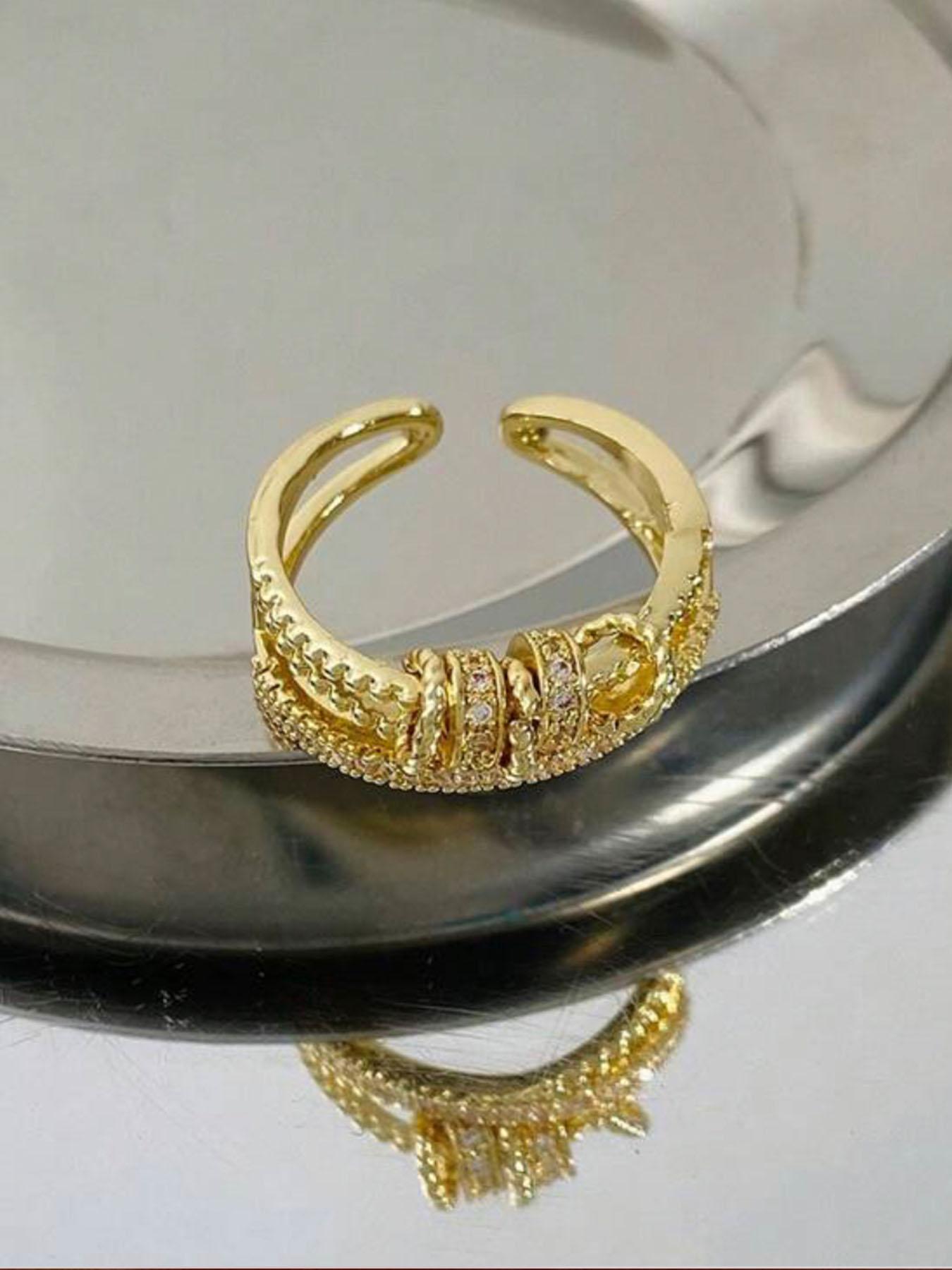 Multi-layer Rotating Cross Design Ring, Rhinestone Inlay Adjustable Anxiety Relief Fidget Spinner Ring, Fashion Jewelry Accessories for Women