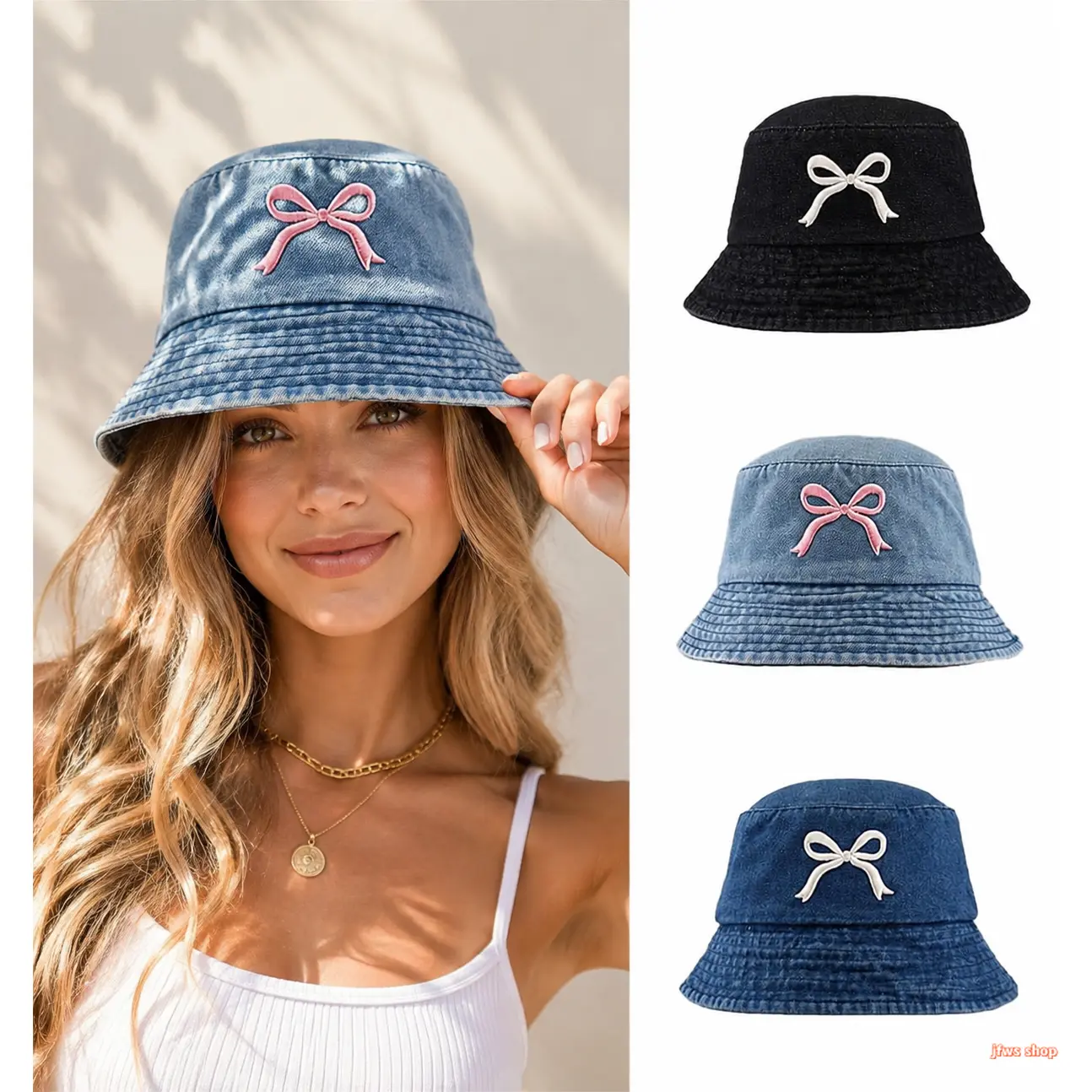 Embroidered Bowknot Bucket Hat Aesthetic Y2K Fisherman Cap Sun Protection Summer Beach Outdoor Travel Headwear for Women Teens homedecor