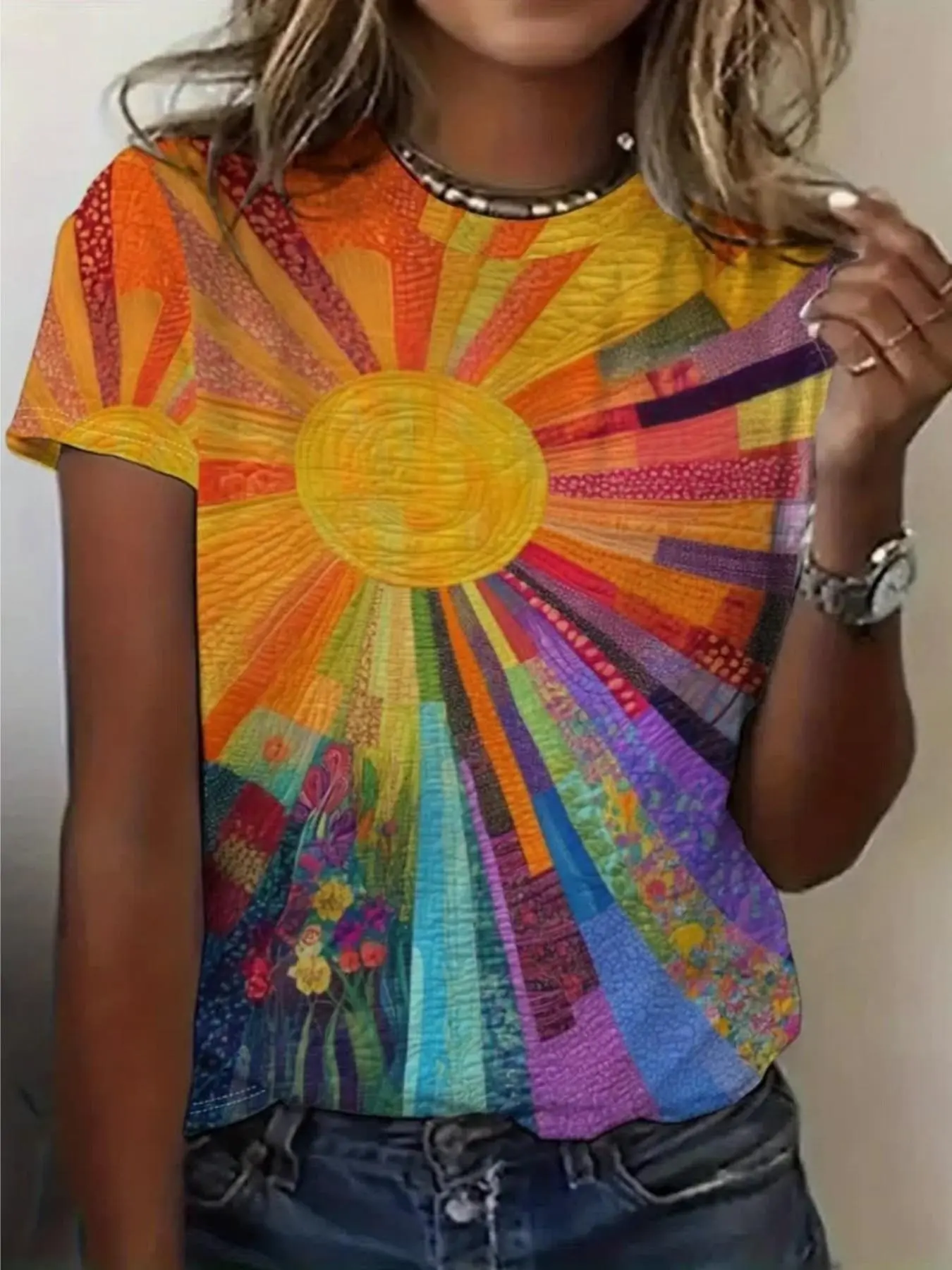 Women's Colorful Tie-Dye Short Sleeve T-Shirt, Casual All-Over Print Top, Summer Trendy Round Neck, Lightweight Breathable Shirt
