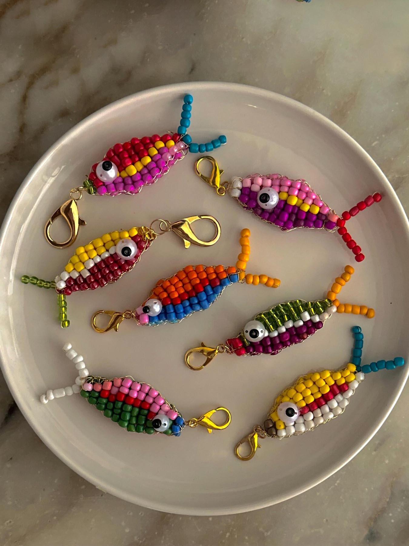Boho Colorful Beaded Fish Bag Charm Keychain, DIY Multicolor Accessory, Ocean Style Vacation Bag Pendant, European and American Design