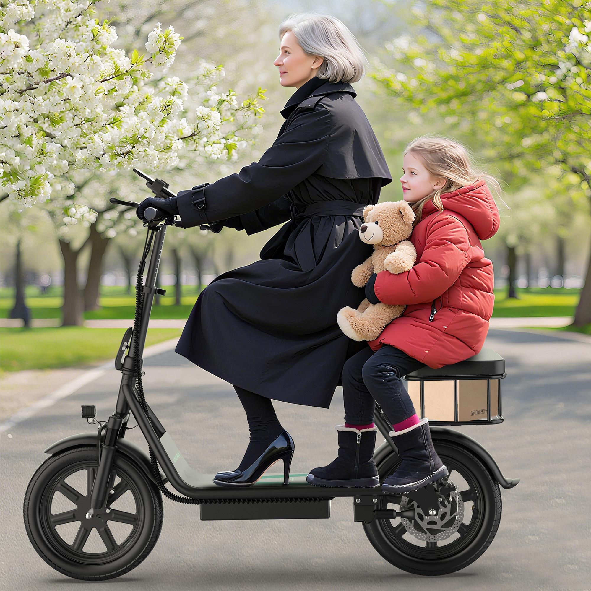 Electric Scooter with Seat & Basket, Powerful Electric Bike, 750W peak motor Max 22MPH & 28Miles 42V/10.4Ah Rechargeable Battery