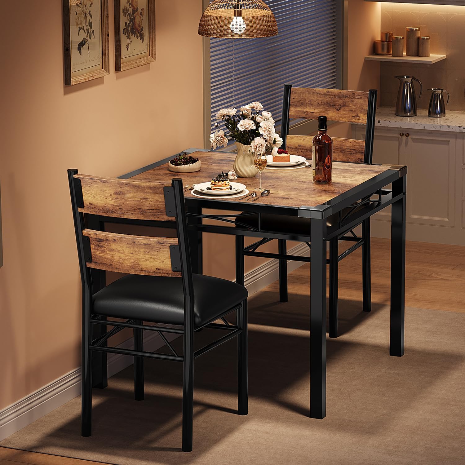 Dining Table Set for 2/4, Dining Table with 2/4 Upholstered Chairs, Bistro Table and Chairs Set of 2/4 with Corner Protector for, Kitchen, Apartment