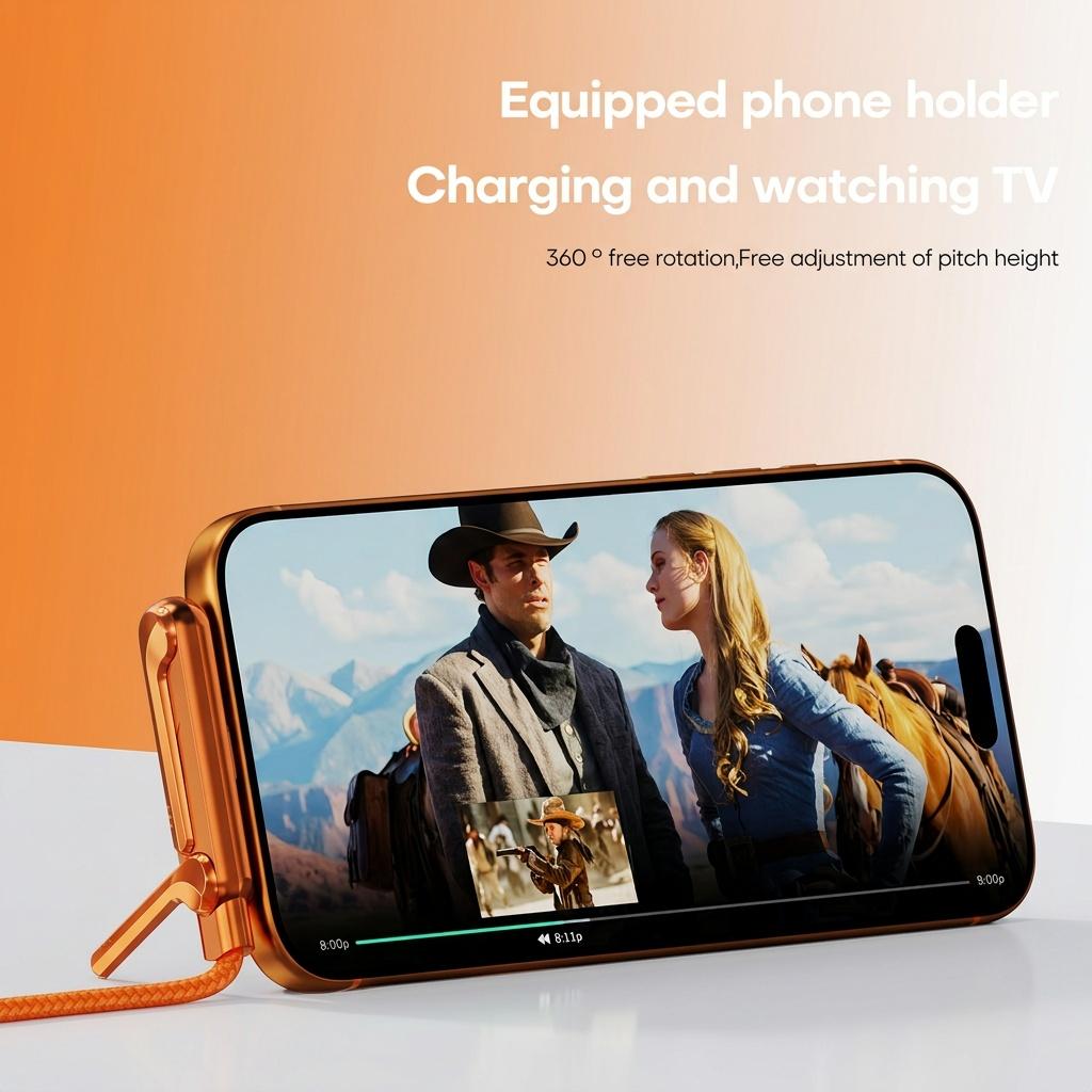 Orange  2026 Newest 240W Foldable Phone Stand Data Cable USB-C Ultra-Fast Charging Cable, 59.06-inch Charging Cable, 240W Braided Fast Charging Cable with  Phone Stand, T-Shaped Folding Design, Suitable for iPhone 15-17 Series
