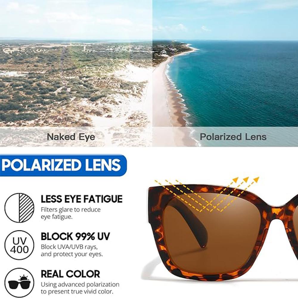 2Pcs Oversized Square Sunglasses for Women Men Frame Polarized UV400 Protection Stylish Comfortable Fit for Driving Fishing Cycling