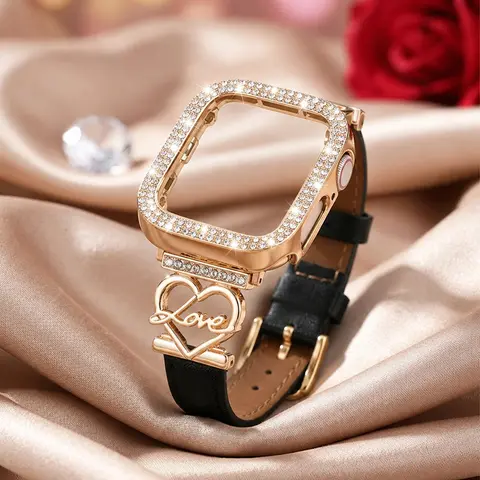 A 2-in-1 strap and protective case set, compatible with Apple Watch models ranging from Series 4 through 12 (including Ultra and SE). Designed specifically for women, it offers a stylish, elegant look and a comfortable, casual fit.