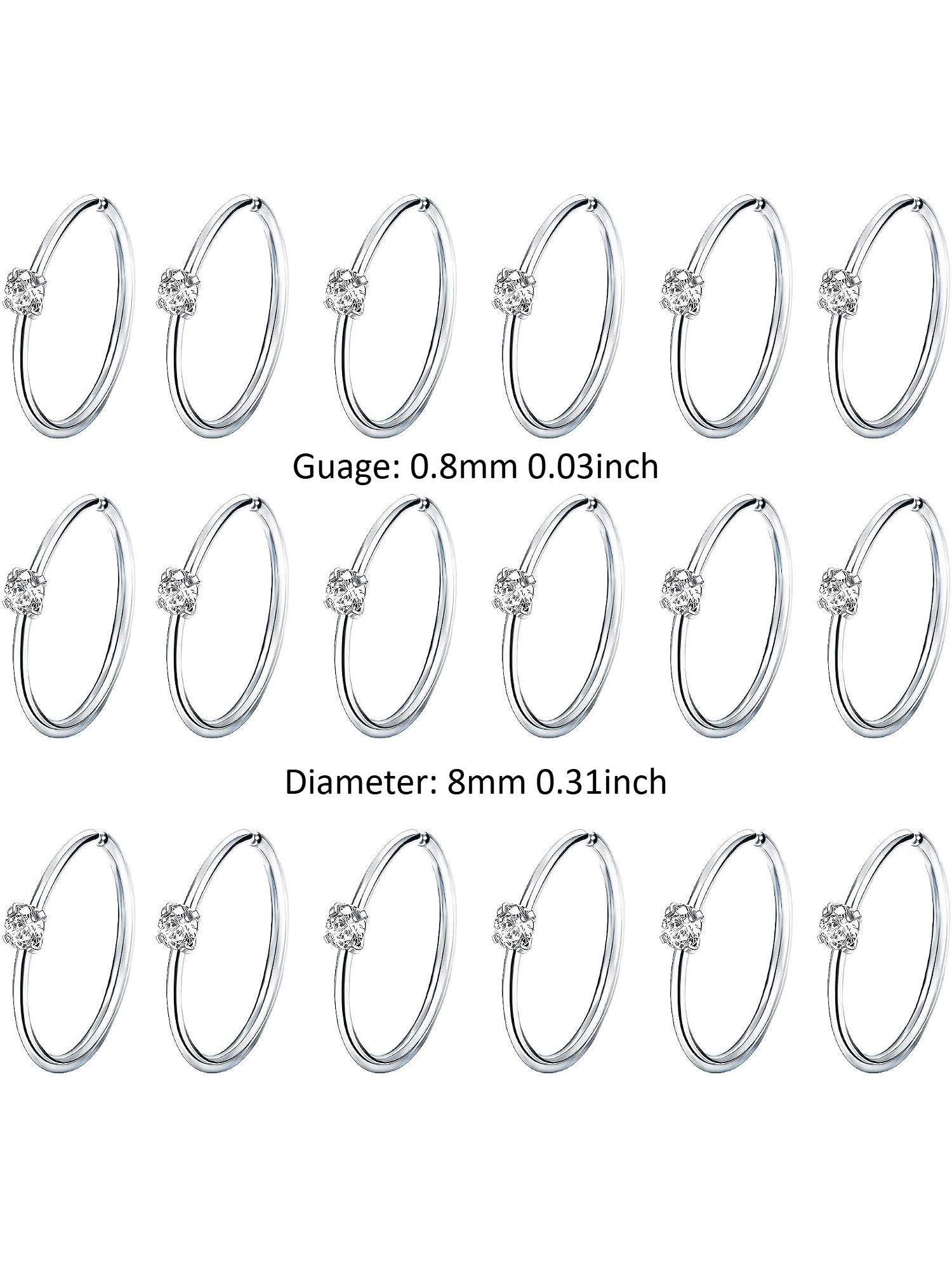 18 Pcs Silvery Finish Sparkle CZ Small Nose Septum Piercing Bundle, Body Jewelry, Stainless Steel Clear CZ Seamless Lock Hoops for Unisex Stacked Ear Styling Adaptable for Daily & Holiday Wear