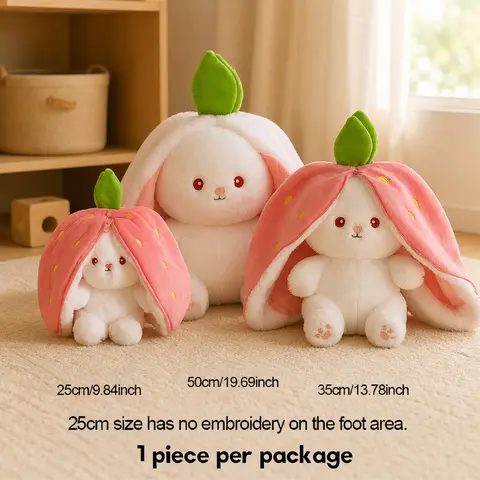 Fun Transform Rabbit Plush Toy, Soft Adorable Stuffed Animal, Cute Stuffed Animals, Stuffed Animal Gifts, Multisize Options, Bedtime Doll, Sleeping Pillow, Easter Gift for Ages 6+, No Box Included