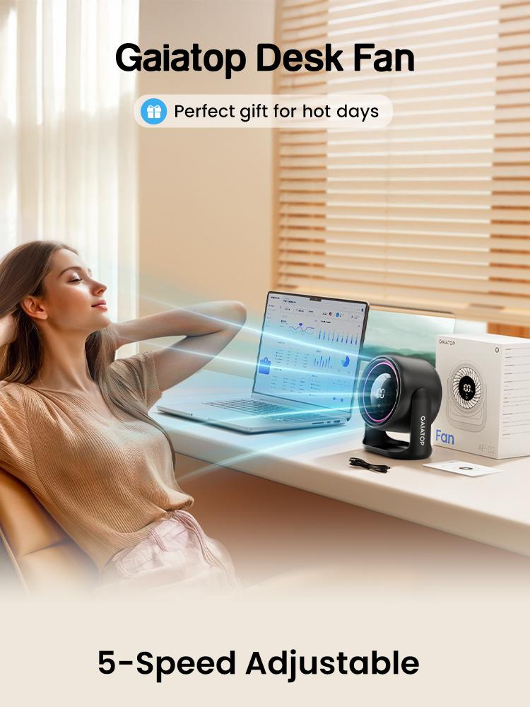 Gaiatop Desk Fan, Touch-Control LED Display, Small Portable 5-Speed Fan with Strong Airflow, Ultra-Quiet 4000mAh Rechargeable Battery, Ideal for Bedroom, Office, Bedside, Hom Fans
