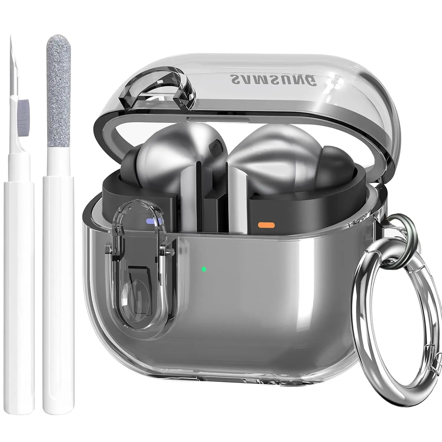 Compatible with Samsung Galaxy Bud 3 Pro Case/Buds3/Buds 3 FE Case Clear Lock Clip with Cleaner Kit, Transparent TPU Galaxy Buds Pro 3 Protective Cover Men Women with Carabiner, Clear Black