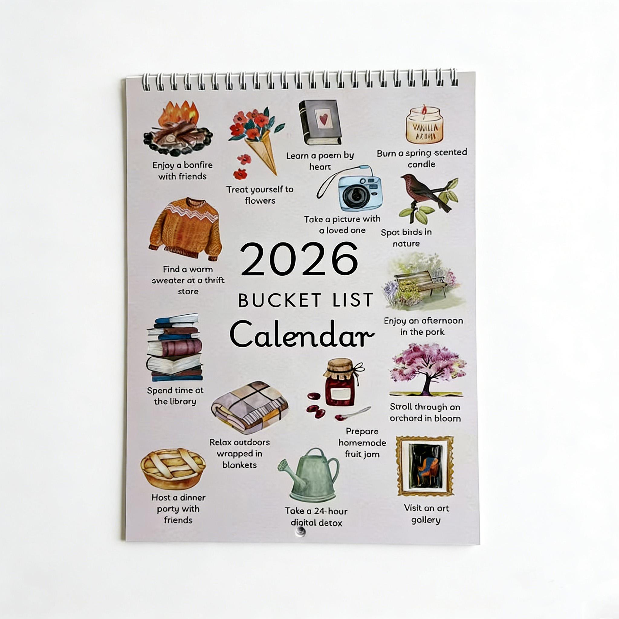 2026 Life Wish List Calendar, Enjoy Your Life Checklist Calendar, Daily Planner for Goals & Dreams, Perfect Gift for New Year, Doodle Typography Calendar