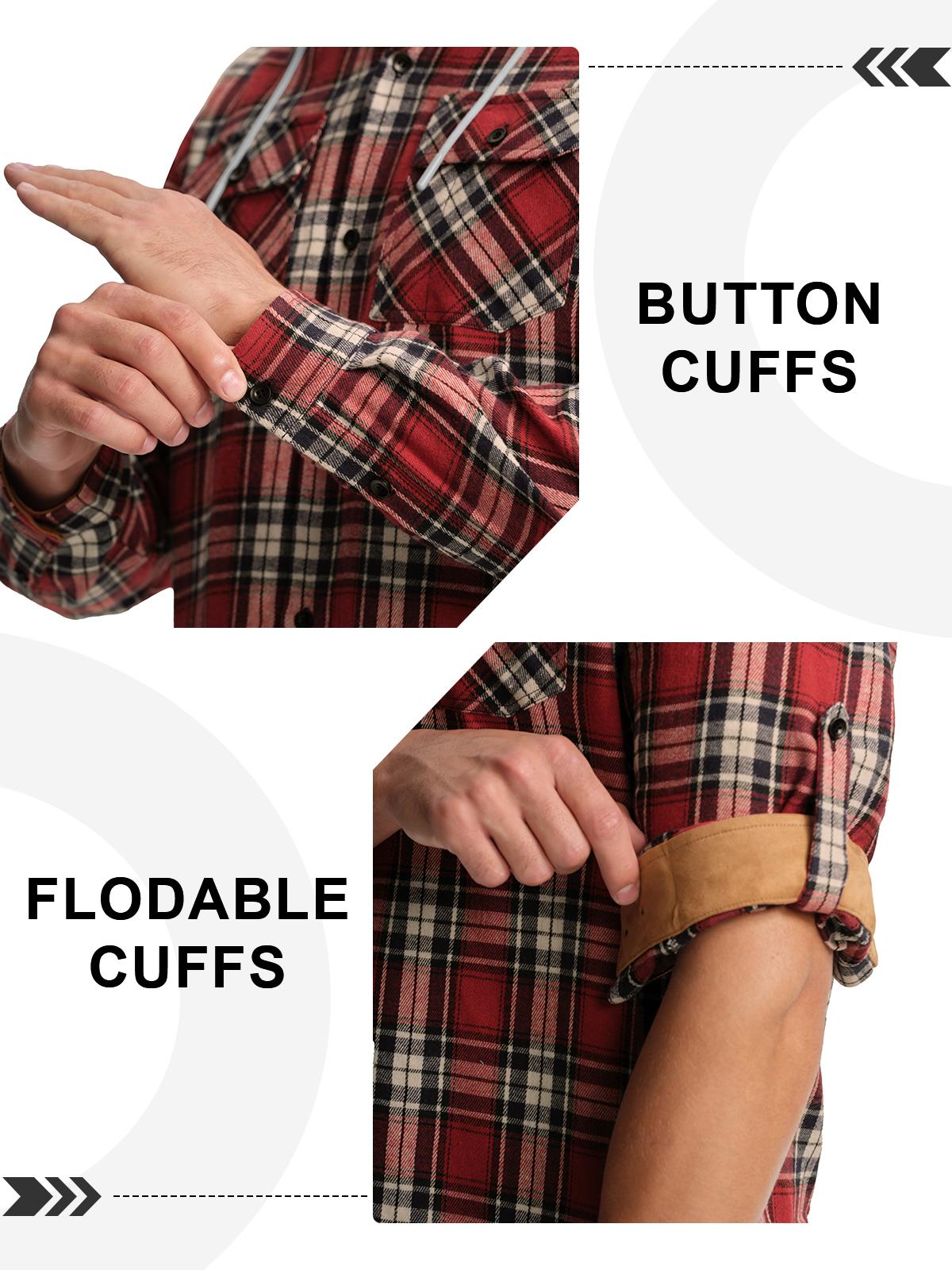 Gopune Men's Casual Flannel Plaid Button Hooded Shirts Lightweight Outdoor Jacket