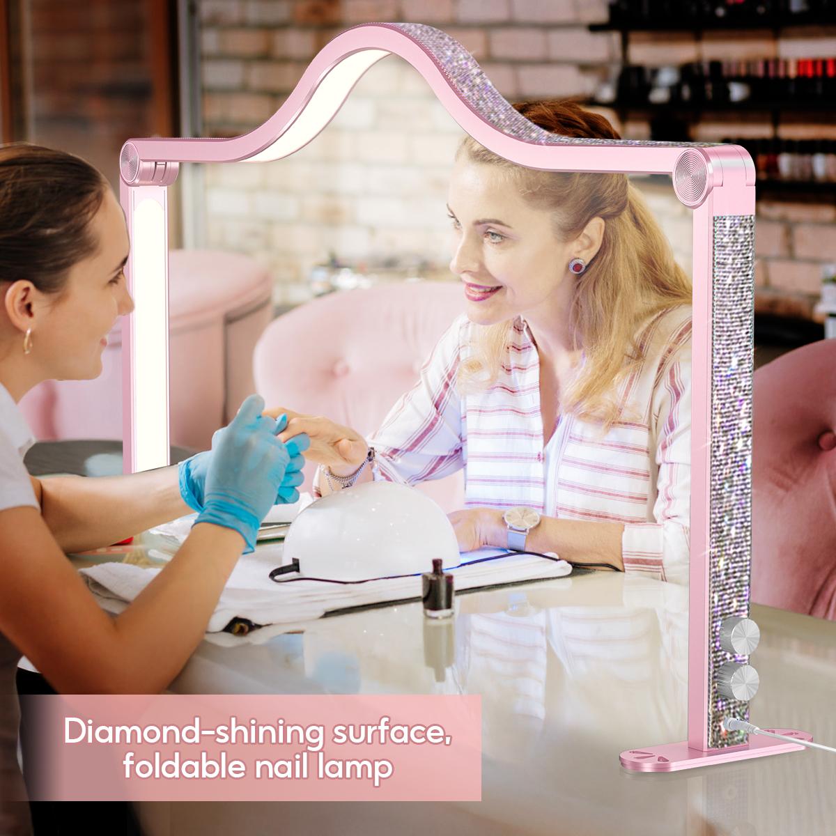 Modofo Half Moon Nail Tech Lamp, 33 In Foldable Half Moon Light  with Phone Holder,2700-6500K Brightness Adjustable LED Nail Light for Manicure, Eyelash Extensions, Tattoos, Crafts