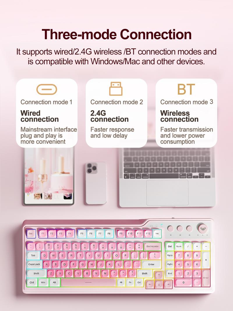 AULA F3099 Wireless Rechargeable Keyboard with RGB Lighting, Ergonomic Design Keyboard for Computer & Office Use#TOP PICKS