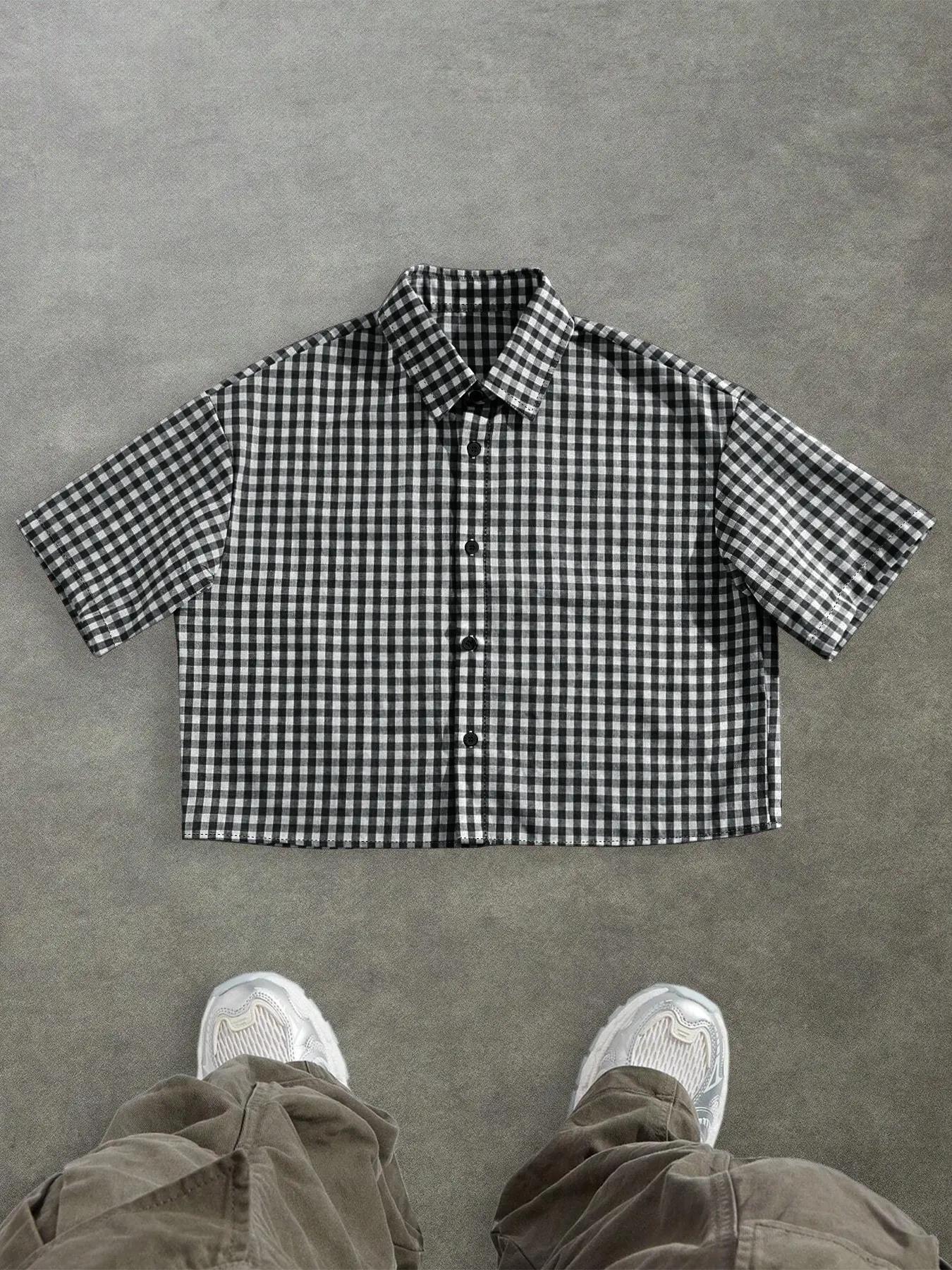 Men's Summer Plaid Short Sleeve Shirt, Single Button Casual Fashion Fitted Vintage Style, Trendy Street Fashion, Outdoor Wear, Fresh Minimalist Design