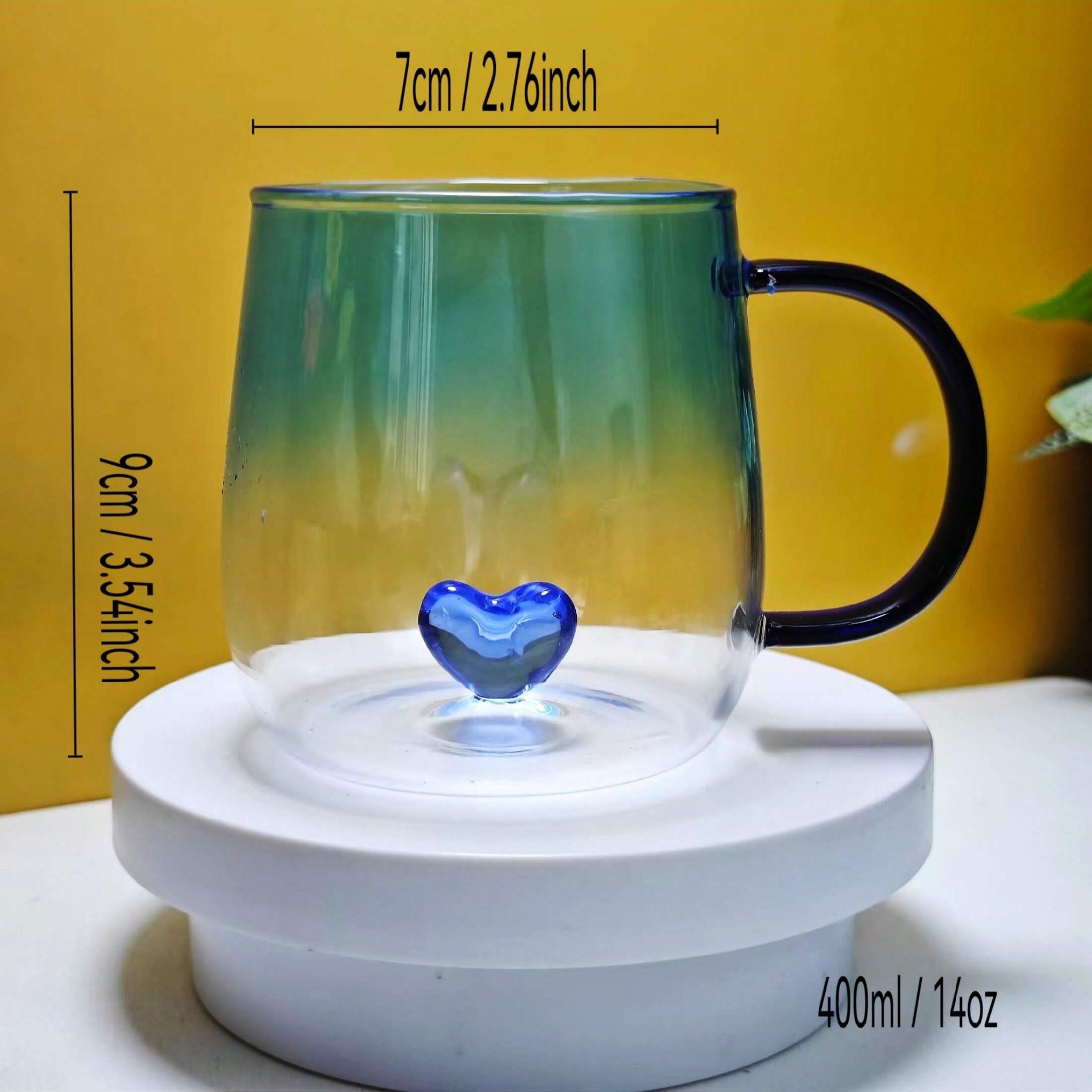2 Pack gradient high Borosilicate Glass Cups, Transparent Coffee Cups, Coffee Mugs, Modern Glass Mug, Reusable Water Cups, 3D Heart Hand-Holding Cups, Aesthetic Tea Cups, for Coffee, Juice, Milk, Water, Mother's Day Gift