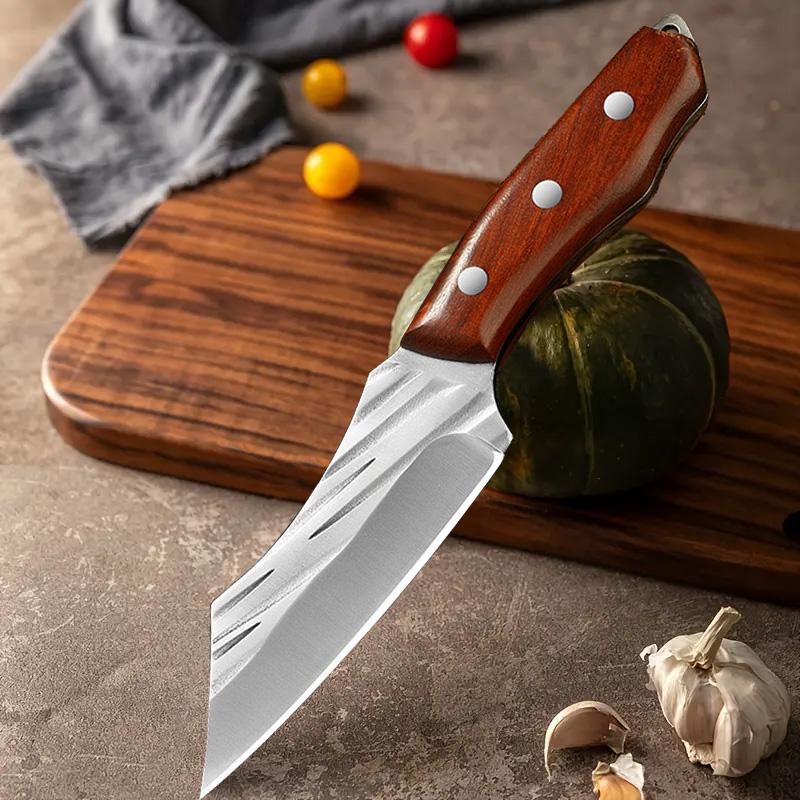 High quality handmade forged meat cleaver - ultra sharp steak knife, barbecue knife, kitchen chef's knife, kitchen cutting tool, ergonomic solid wood handle, handmade leather sheath - perfect for home kitchen, camping, barbecue cooking use