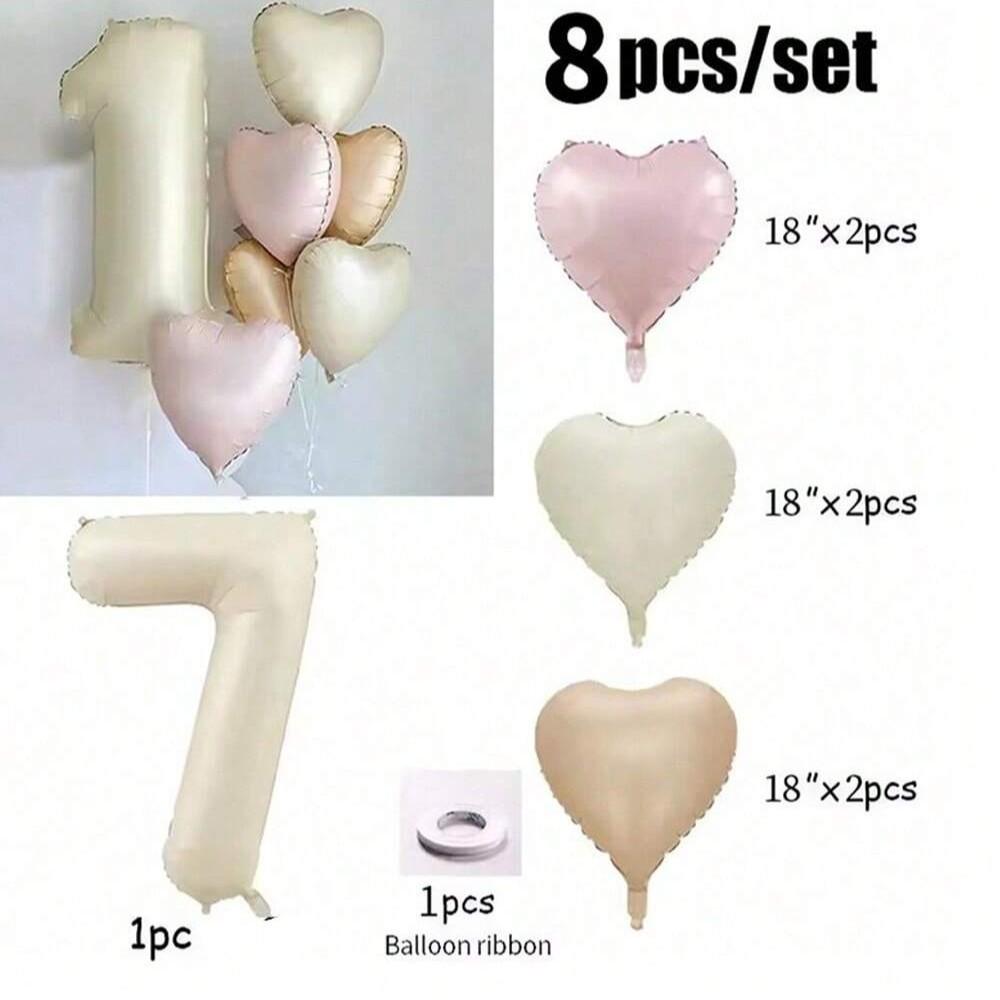 Aluminum Foil Heart Number Balloons Set of 8, Perfect for Birthday Parties, Decorative Party Supplies, Fun and Festive Decoration