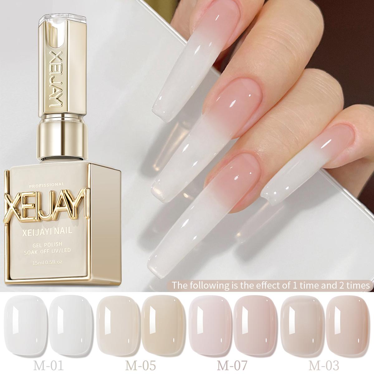 4PCS*15ML New Popular Ice Transparent Nude Nail Polish Gel 4 Color Set Super Bright Nude Pink Gentle Gel, High Saturation Salon Gel Smooth Firm and Long-lasting for Salon Manicure Female Holiday Gift Cutics Cosmetic