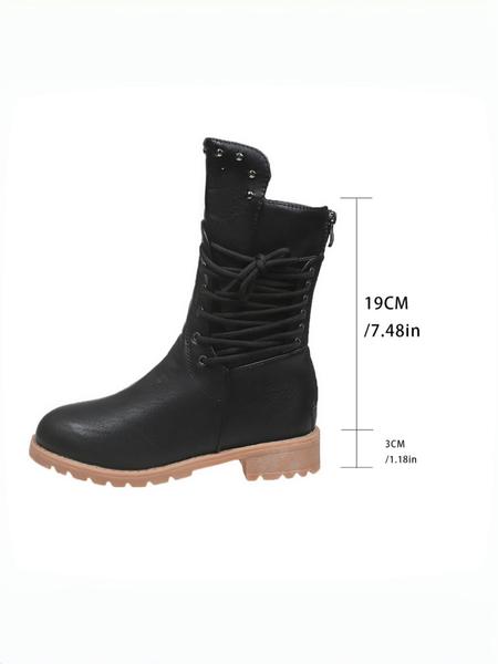 Women's Fashionable Solid Color Lace Up Front Ankle Boots, Casual Comfortable Round Toe Boots for Daily Wear, Trendy All-match Boots for Women & Girls, Walking Shoes