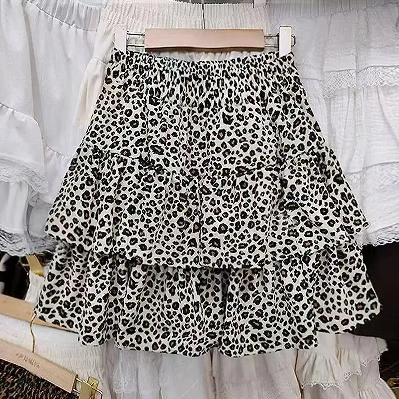 Women Leopard Print Ruffle Tiered Mini Skirt Y2K High Waist A-Line Cake Skirt Casual Streetwear Cute Party Club Short Skirts New