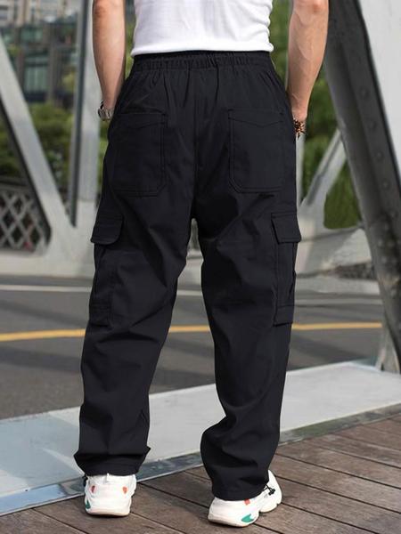 Men's Solid Color Flap Pocket Casual Slant Pocket Drawstring Waist Cargo Pants, Regular Fit Casual Street Straight Leg Trousers for Daily Wear, Men's Bottoms for All Seasons