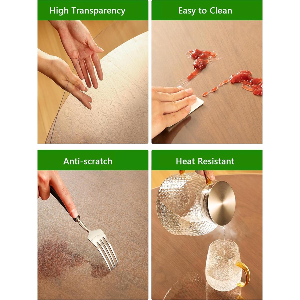Soft Glass PVC Transparent Tablecloth, Waterproof Oil-Resistant Heat-Proof Easy Clean, Round Dining Table Mat, Coffee Table Protector Pad