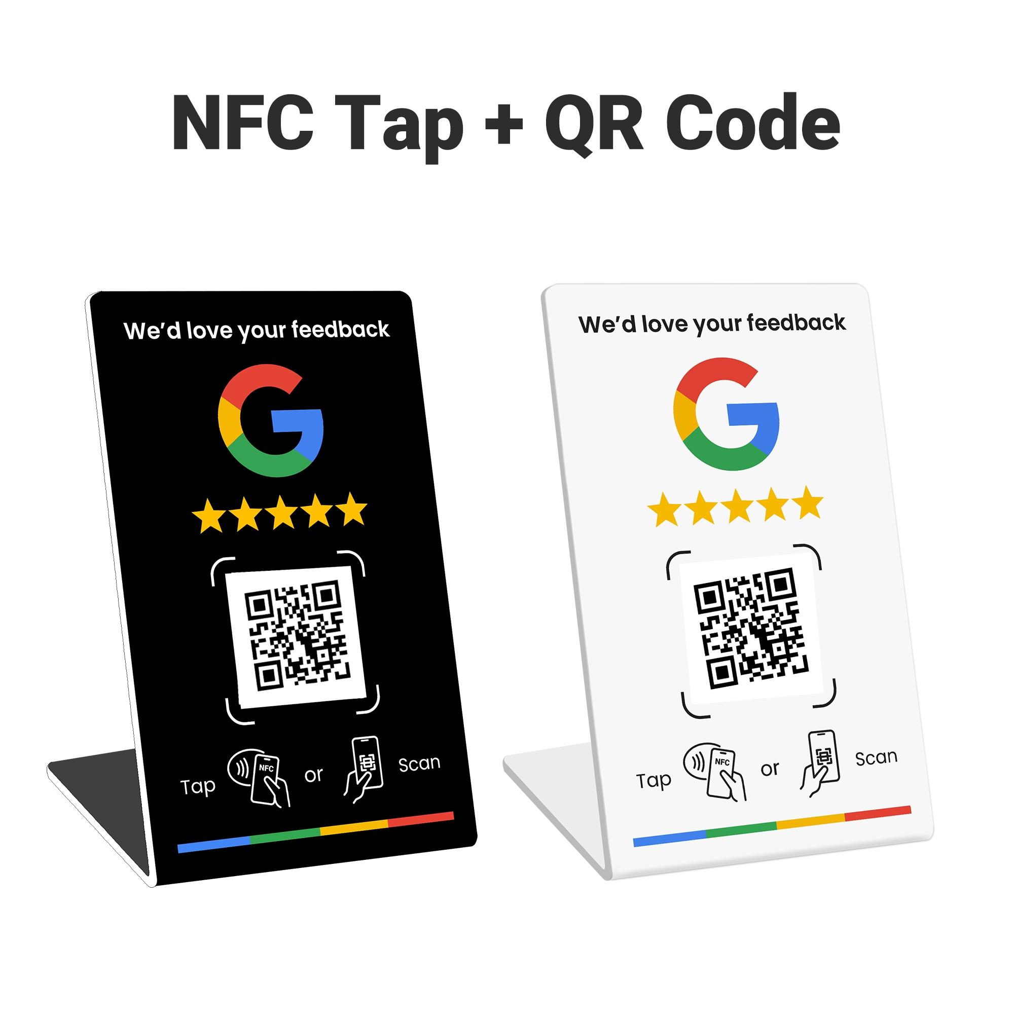 Review Business Stand for Google, NFC Tap & Dynamic QR Code, Easy Setup with Review Link Management, No APP Required, Review Us On Google , Review Sign,five-star rating  for  NFC Rating Card Stand, Flexible Design, Office Desk Accessories