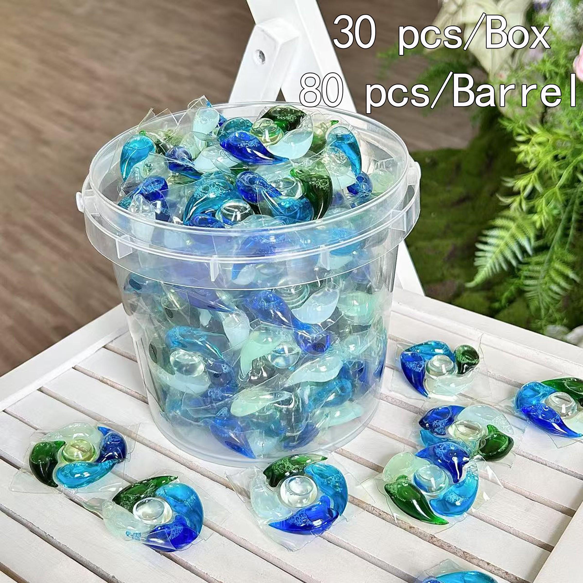 5-in-1 Blue Ocean Laundry Pods, 30 Pods/Box, 80 Pods/Bucket, Net Weight 12g per pod, Softens and prot clothes and colors, Powerful stain removal, Antibacterial and anti-mite, Cleans and leaves fragrance, Laundry Tools and Accessories