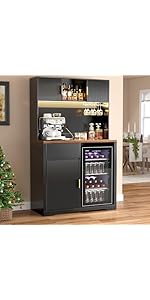 GDLF Large Coffee Bar Cabinet with Fridge Space, Mini Fridge Cabinet with Wine Storage, Buffet Sideboard Table for Home, Fluted Modern Design,53.2" L