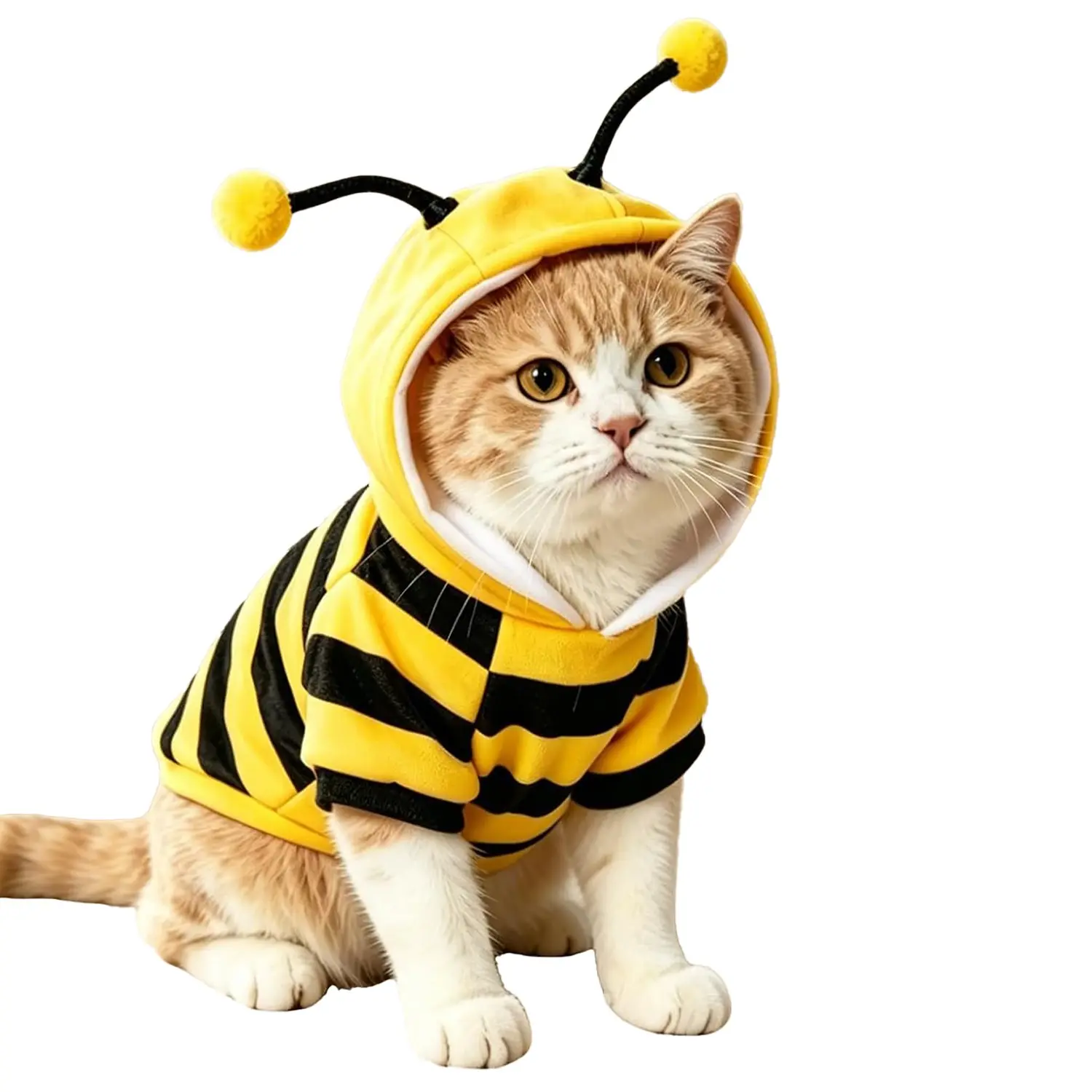Cute Bee Striped Cat Puppy Pet Costume, Hooded Antenna, Adorable Animal Clothing, Perfect for Playtime and Photoshoots